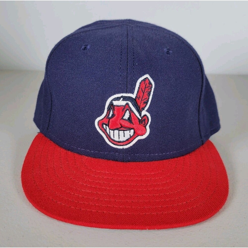 Vintage Cleveland Indians Chief Hat Wahoo New Era 7 1/2 Fitted Made In USA